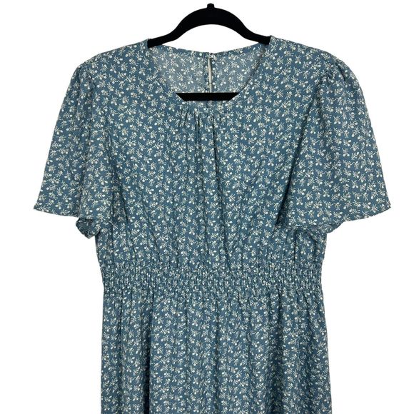 Short Sleeve Blue Floral Midi Modest Flutter Sleeve Prairie Style Dress Size XL - Picture 3 of 9